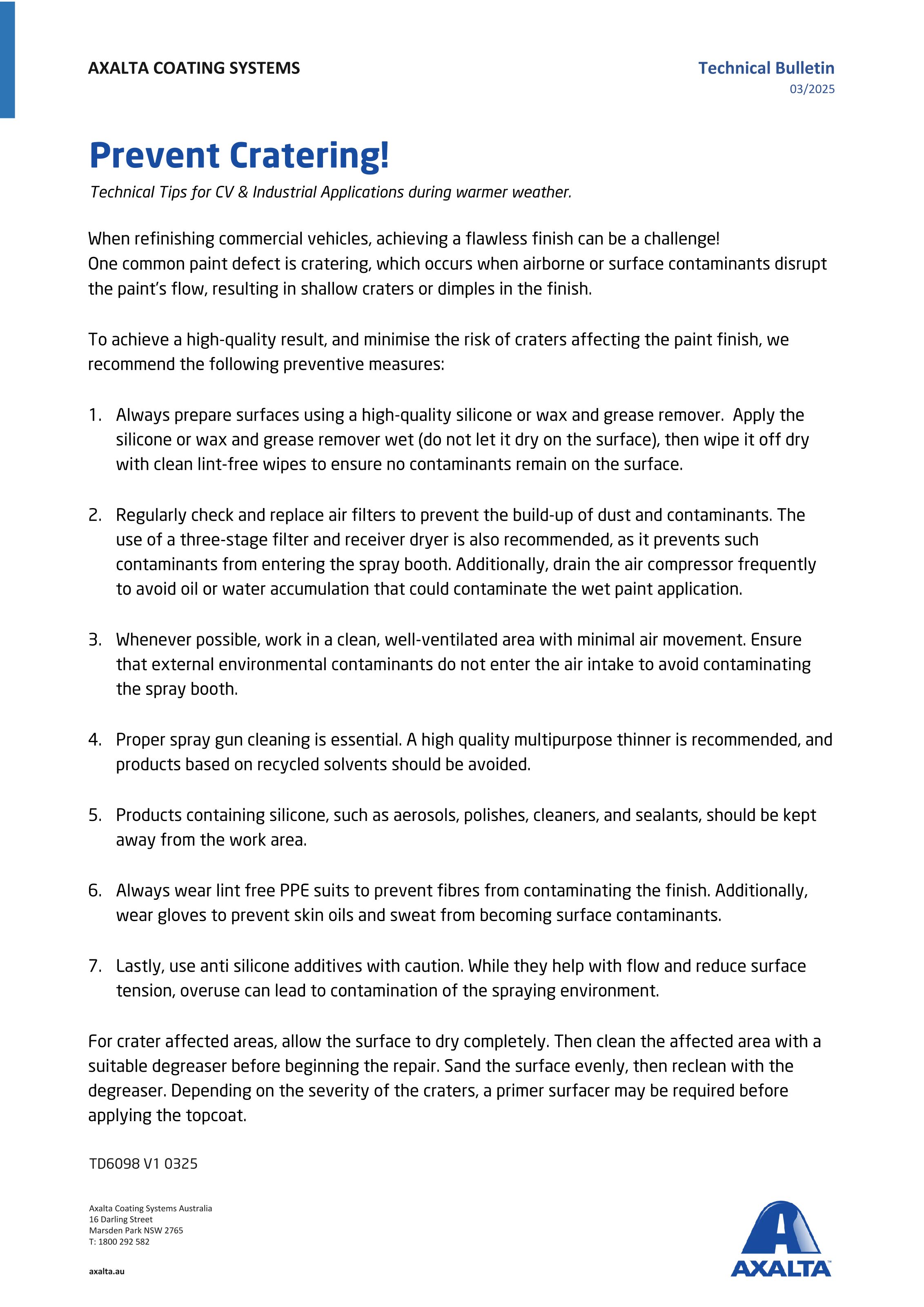 TD6098 Prevent Cratering (in CV refinishing) V1 0225