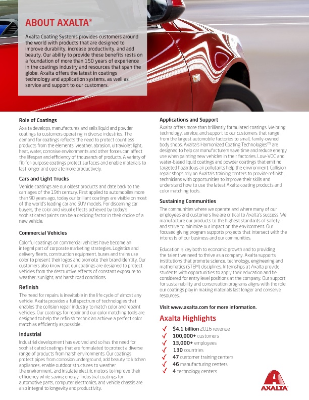 Axalta volantino delle innovazioni (Versione inglese)